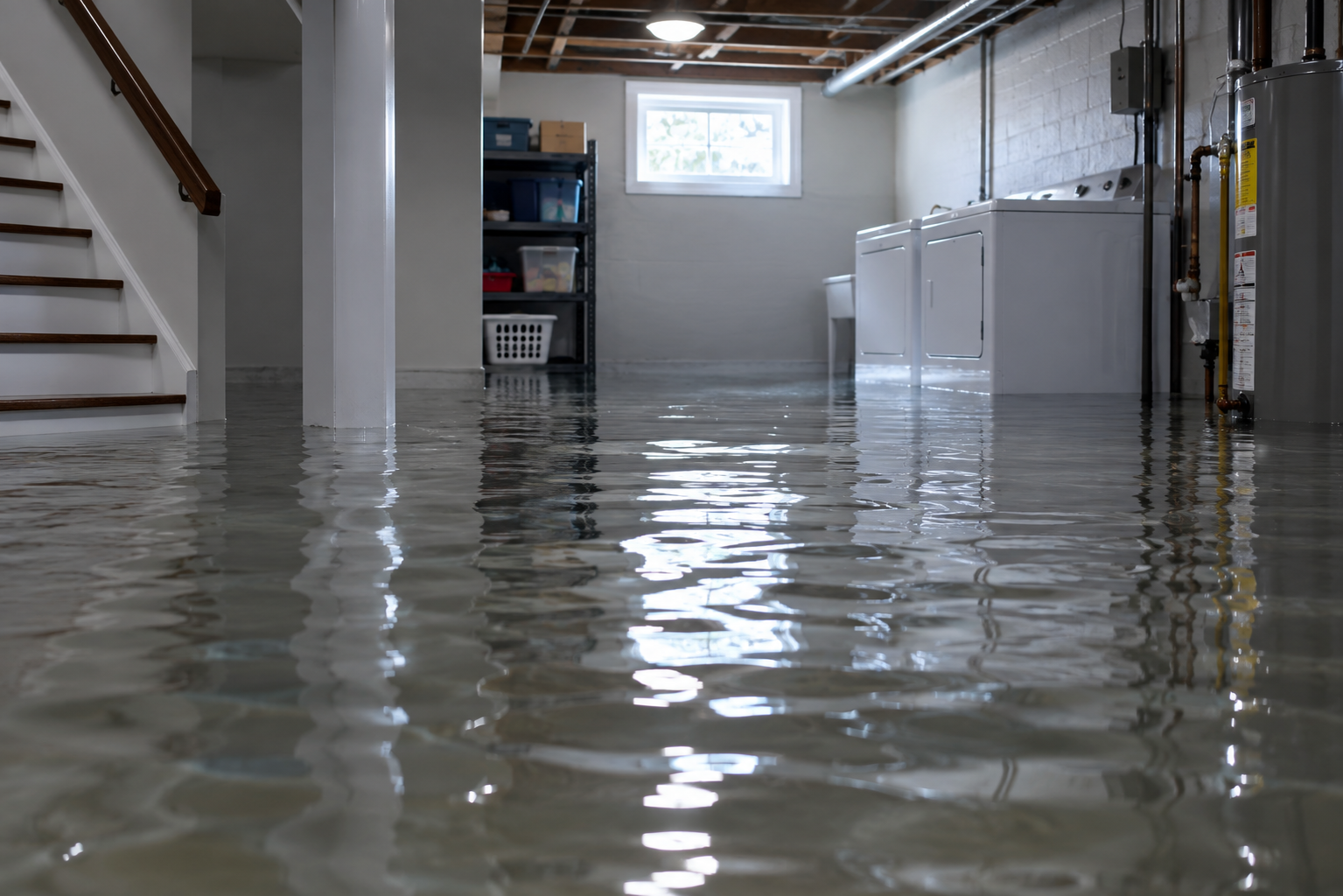 basement flooded in laundry areas