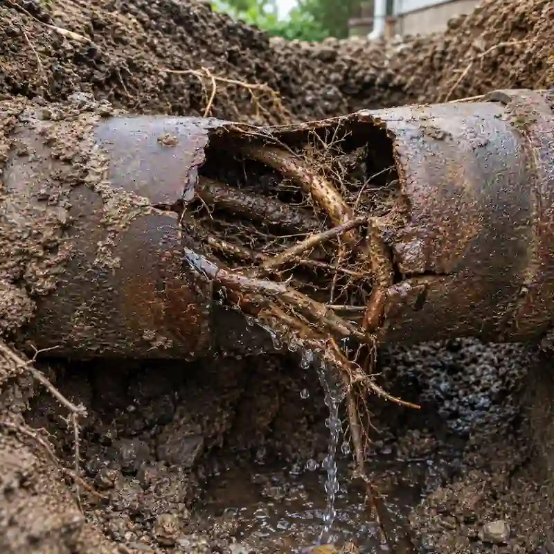 quikplumbing-tree-roots-destroy-pipe tree roots have destroyed pipe over time